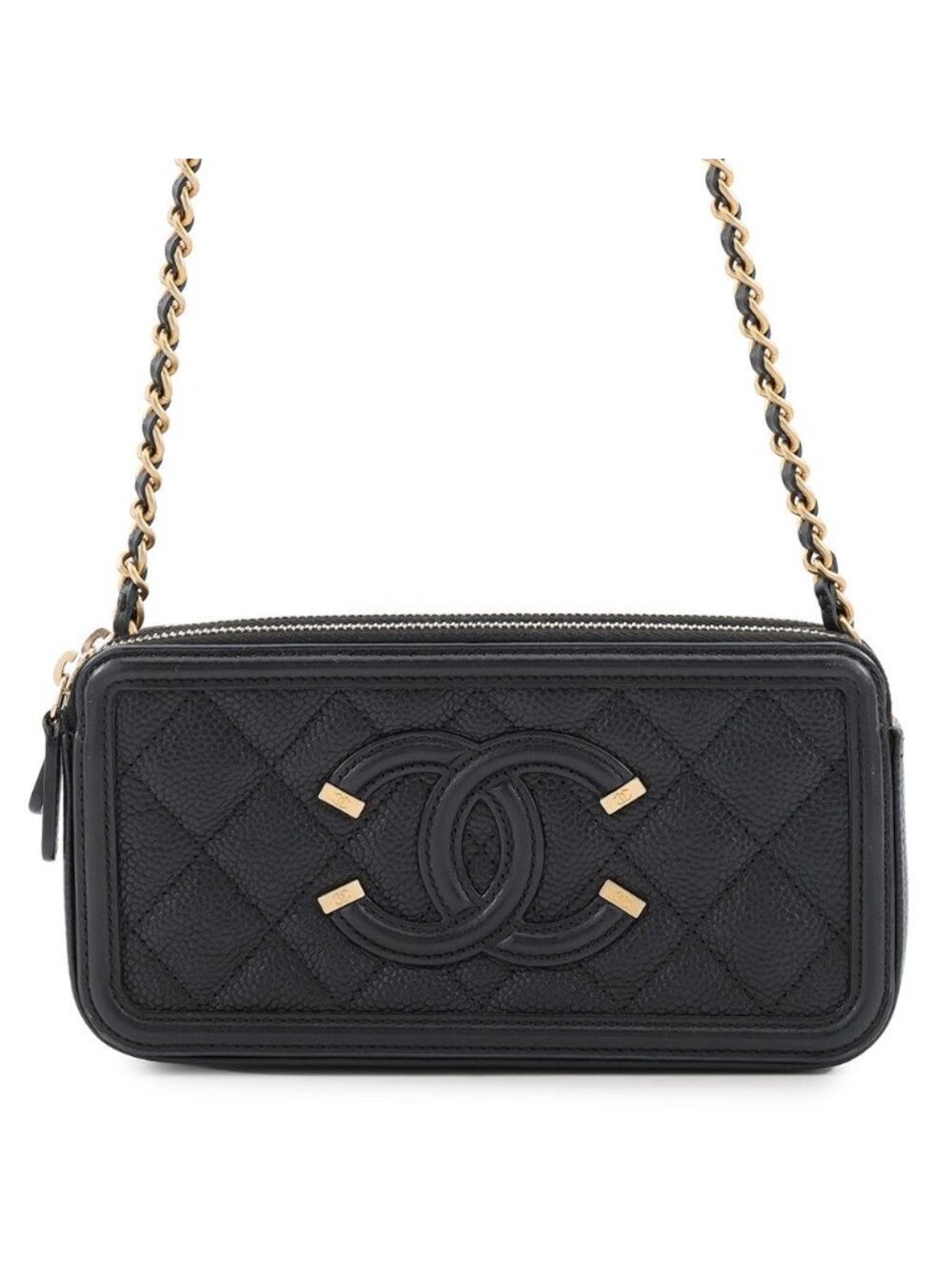 Chanel Chain Wallet CC Filigree Caviar Leather Black Shoulder Bag